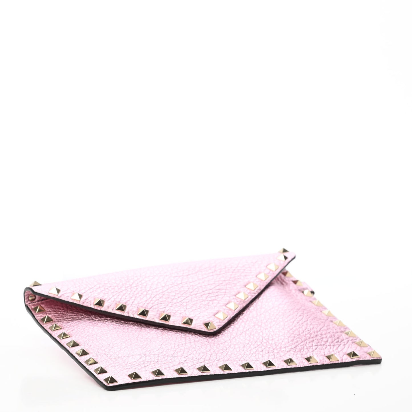 Metallic Pebbled Calfskin Medium Rockstud Envelope Flat Wristlet Pouch Giacinto