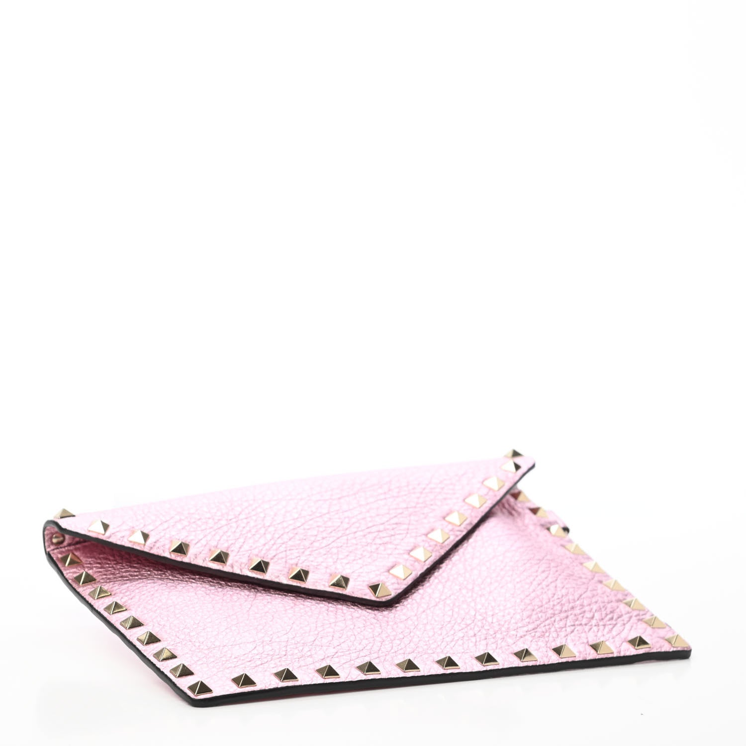 Valentino Garavani Metallic Pebbled Calfskin Medium Rockstud Envelope Flat Wristlet Pouch Giacinto 4 of 6