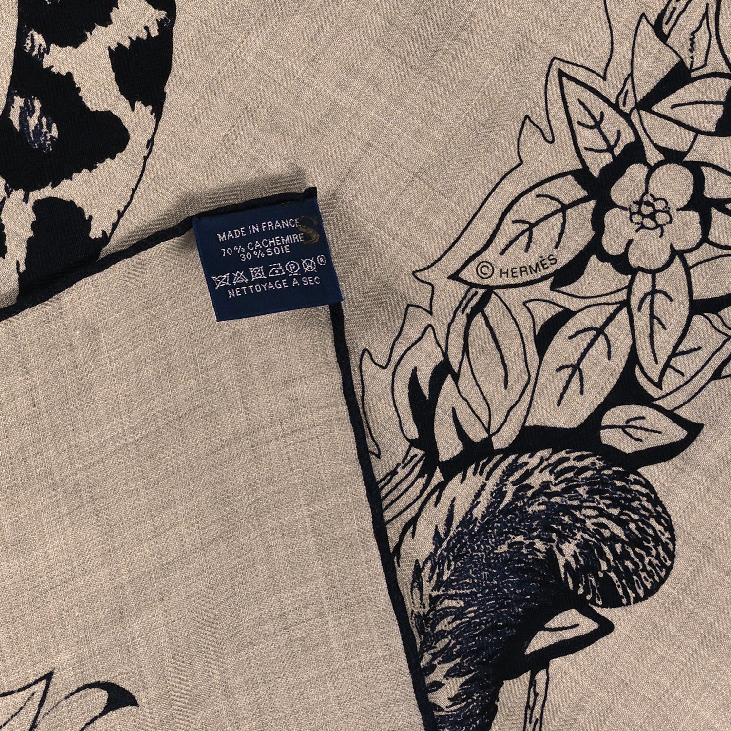 Hermes Cashmere Silk Jungle Love Tattoo Shawl 140 Natural Bleu Black 3 of 4
