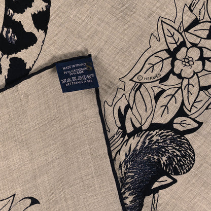 Hermes Cashmere Silk Jungle Love Tattoo Shawl 140 Natural Bleu Black 3 of 4