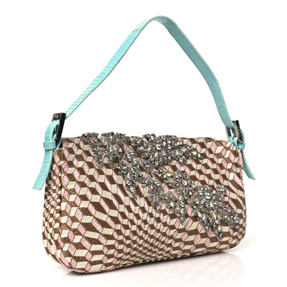 Fendi Fabric Lizard Crystal Embroidered Baguette Celeste 3 of 12