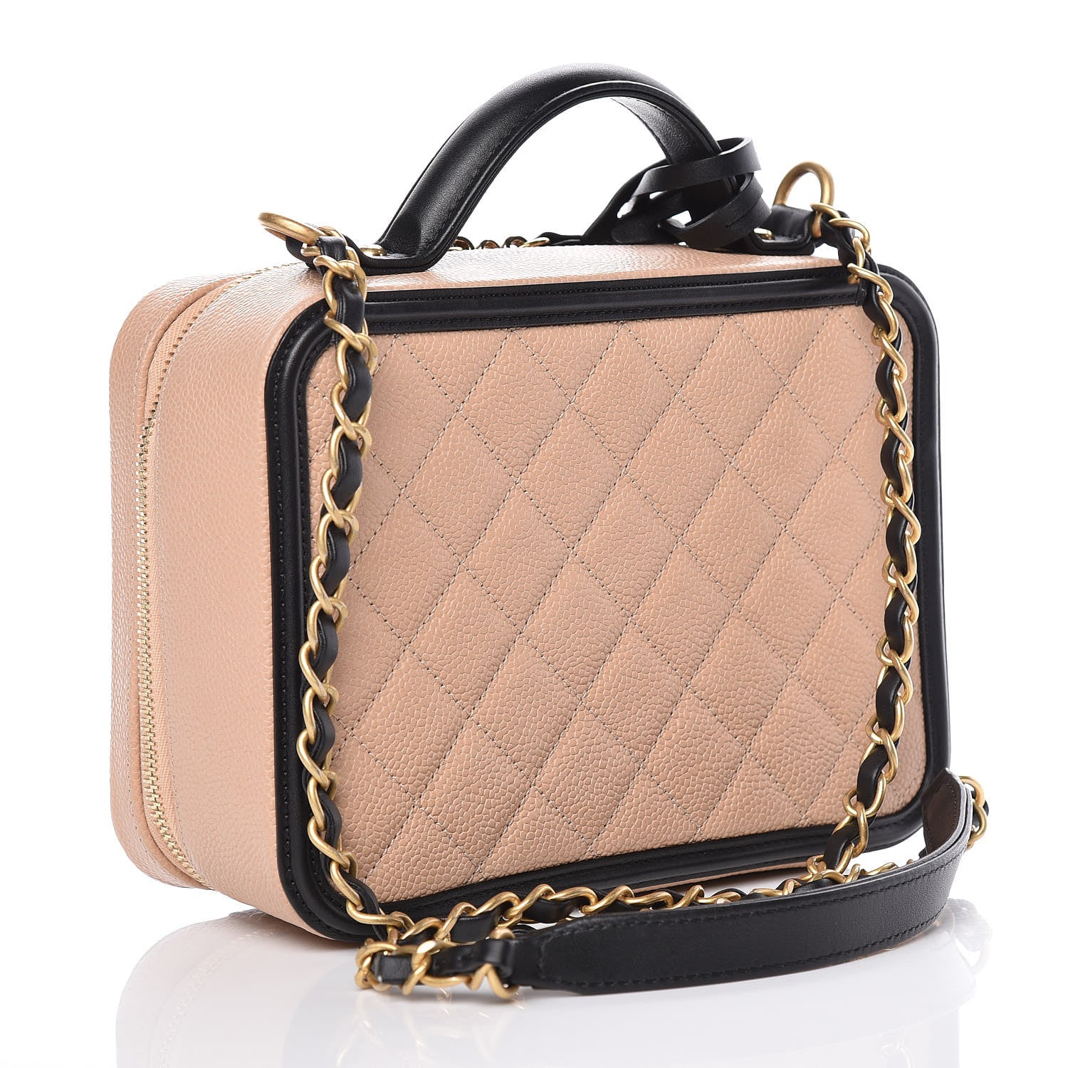 Chanel Caviar Quilted Medium CC Filigree Vanity Case Beige Black 3 of 13
