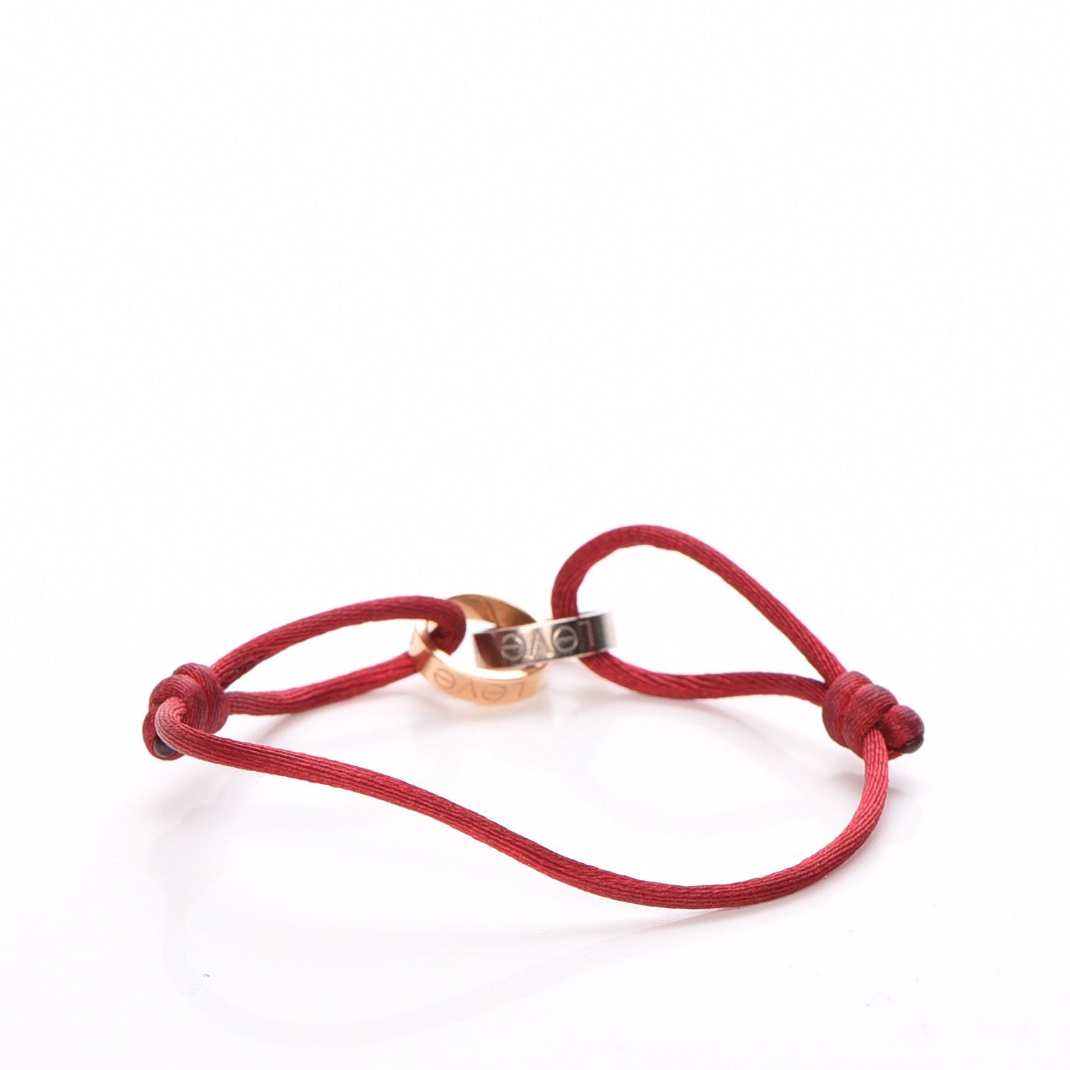 Cartier 18K White Gold Yellow Gold Silk Adjustable Two Hoops Love Bracelet Red 3 of 11