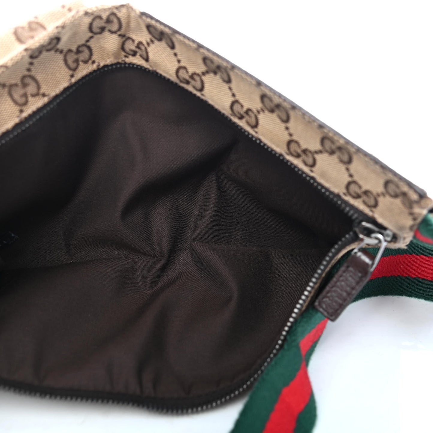 GG Monogram Web Double Pocket Belt Bag Dark Brown