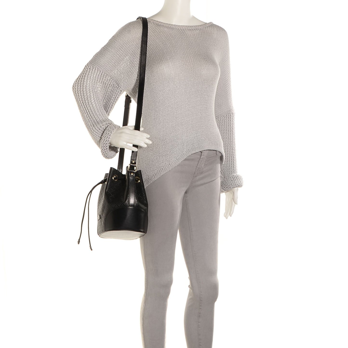 Bright Diamante Small Bucket Bag Black