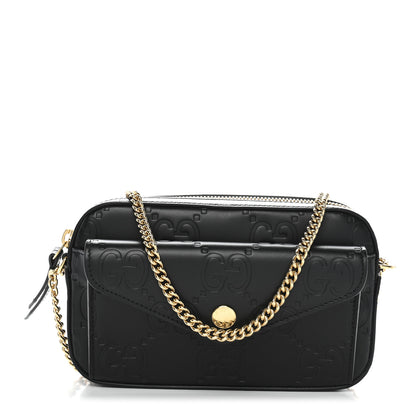 Gucci Calfskin GG Super Mini Debossed Chain Wallet Black 1 of 10