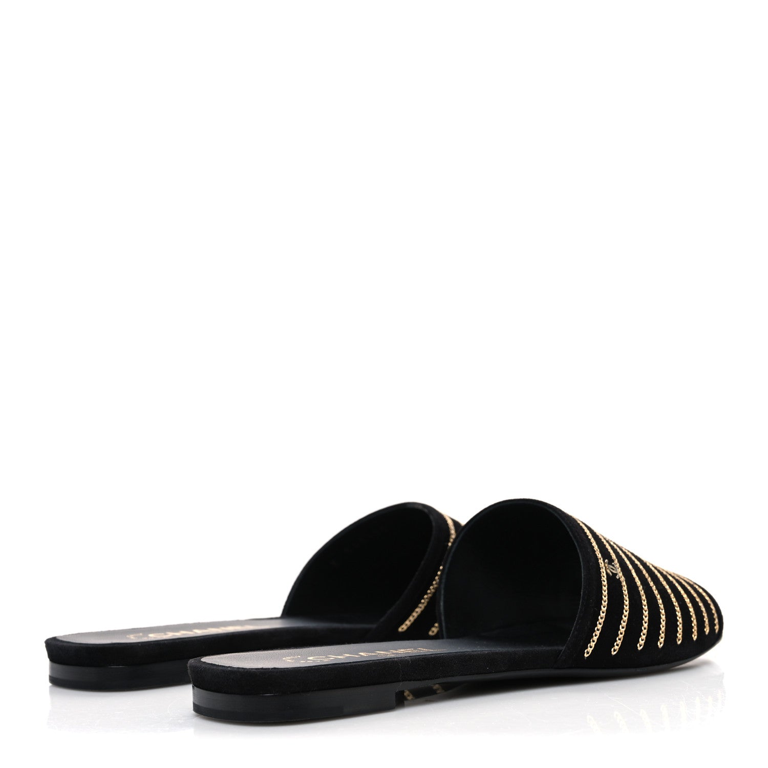 Chanel Suede Chain Flat Mule Sandals 39 Black 5 of 12
