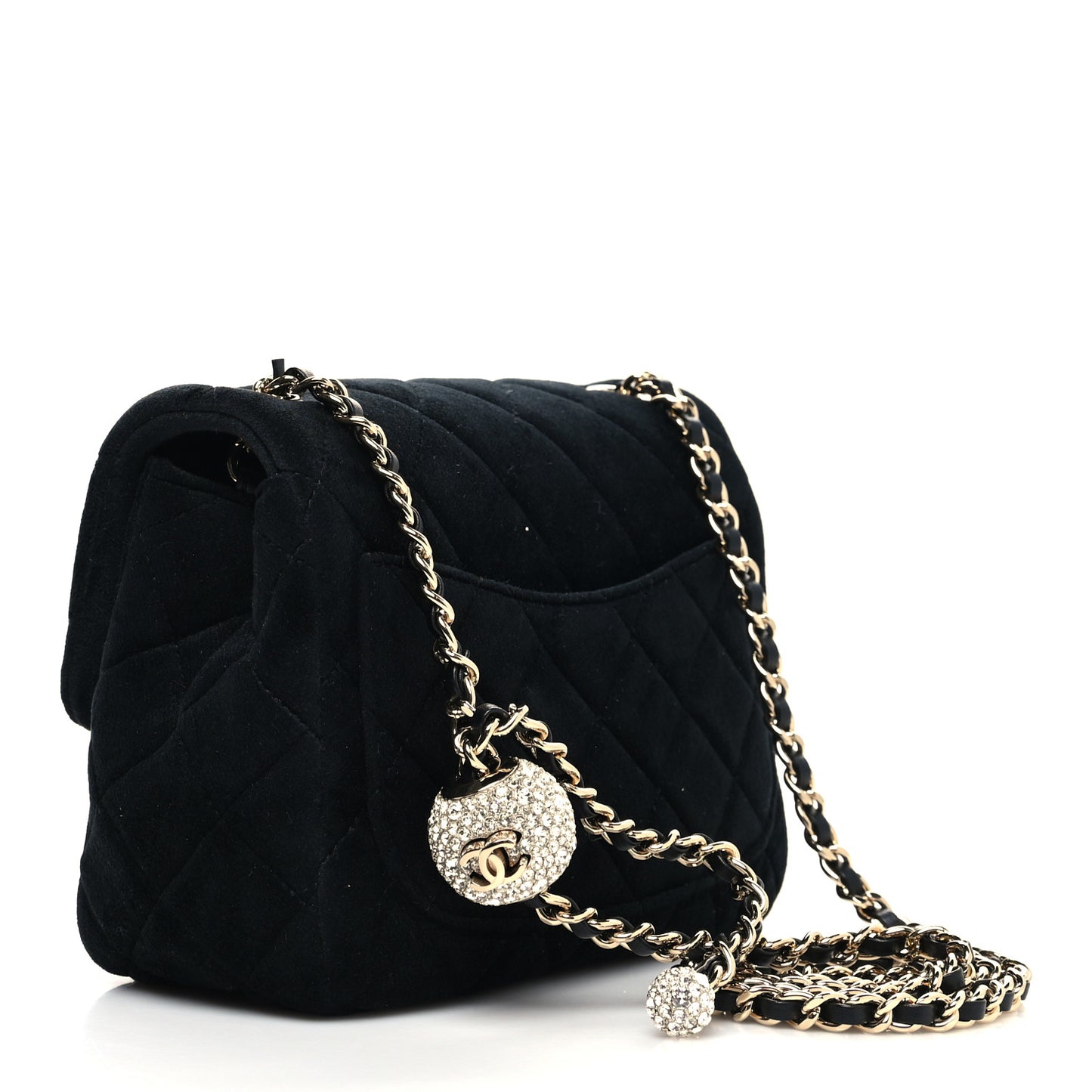 Velvet Quilted Mini Pearl Crush Flap Black