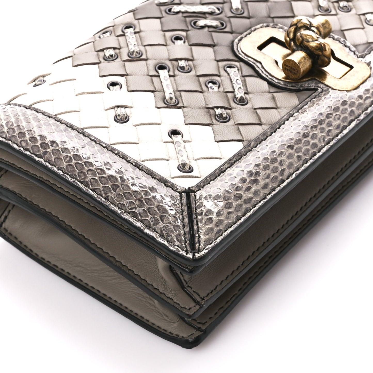 Nappa Ayers Intrecciato Club Stitch Knot Clutch Mist