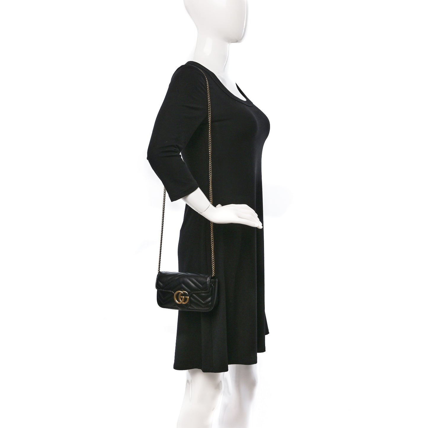 Calfskin Matelasse Super Mini GG Marmont Shoulder Bag Black