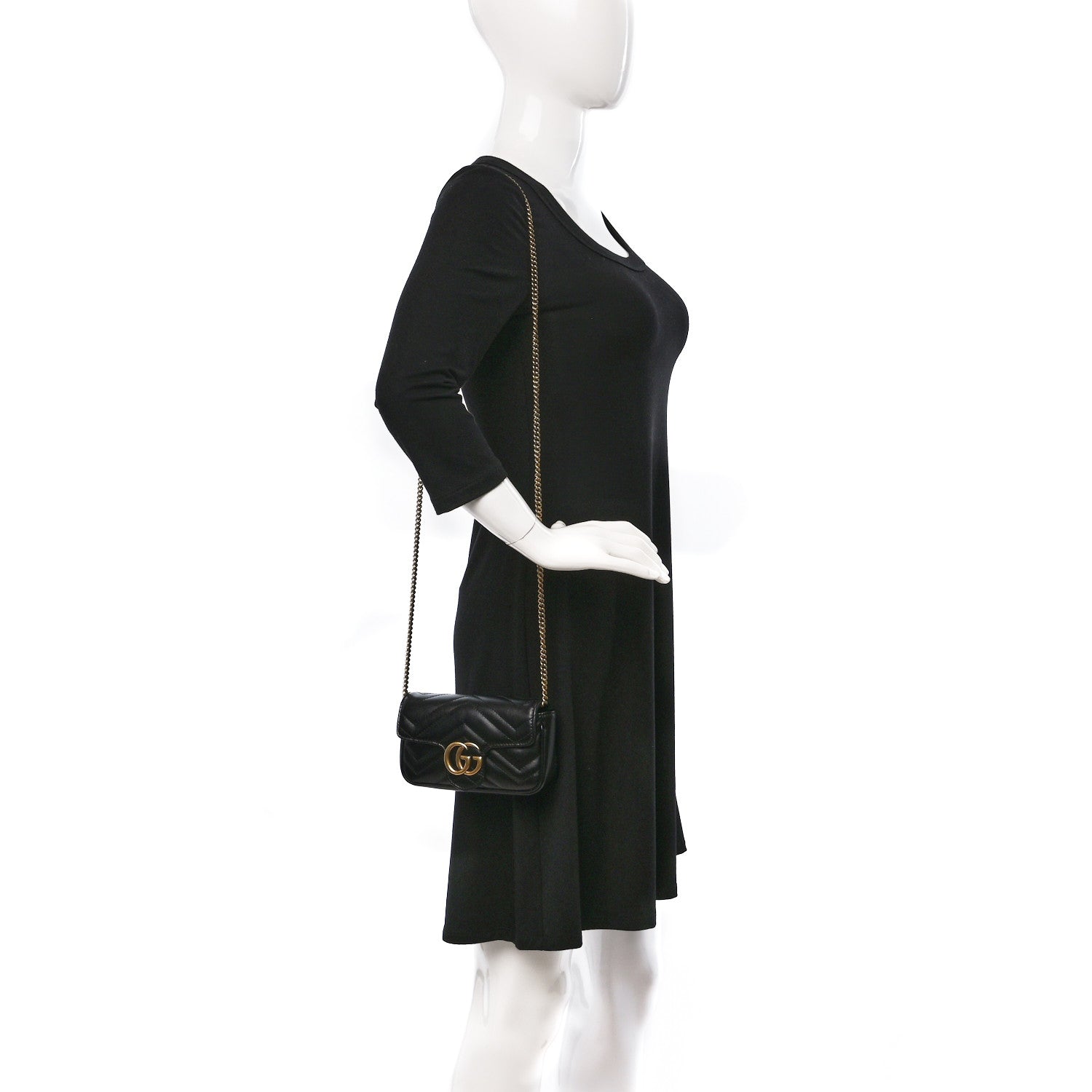 Gucci Calfskin Matelasse Super Mini GG Marmont Shoulder Bag Black 2 of 11