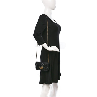 Gucci Calfskin Matelasse Super Mini GG Marmont Shoulder Bag Black 2 of 11