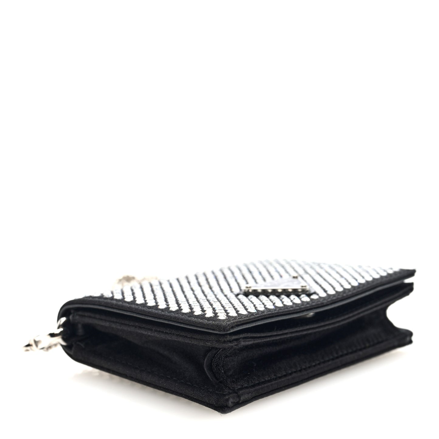 Satin Crystal Metal Triangle Logo Card Holder With Strap Cristal Cristal