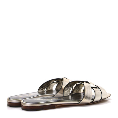 Saint Laurent Metallic Calfskin Nu Pied 05 Slide Sandals 35 Platino 3 of 9
