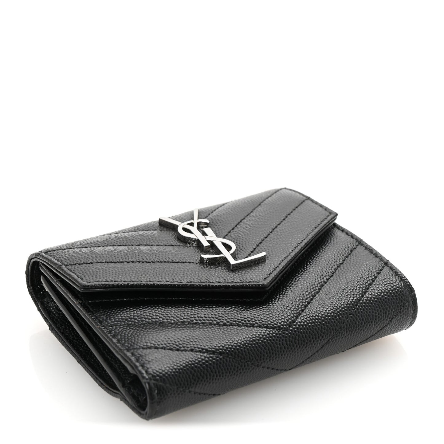 Grain De Poudre Matelasse Chevron Monogram Compact Tri Fold Wallet Black