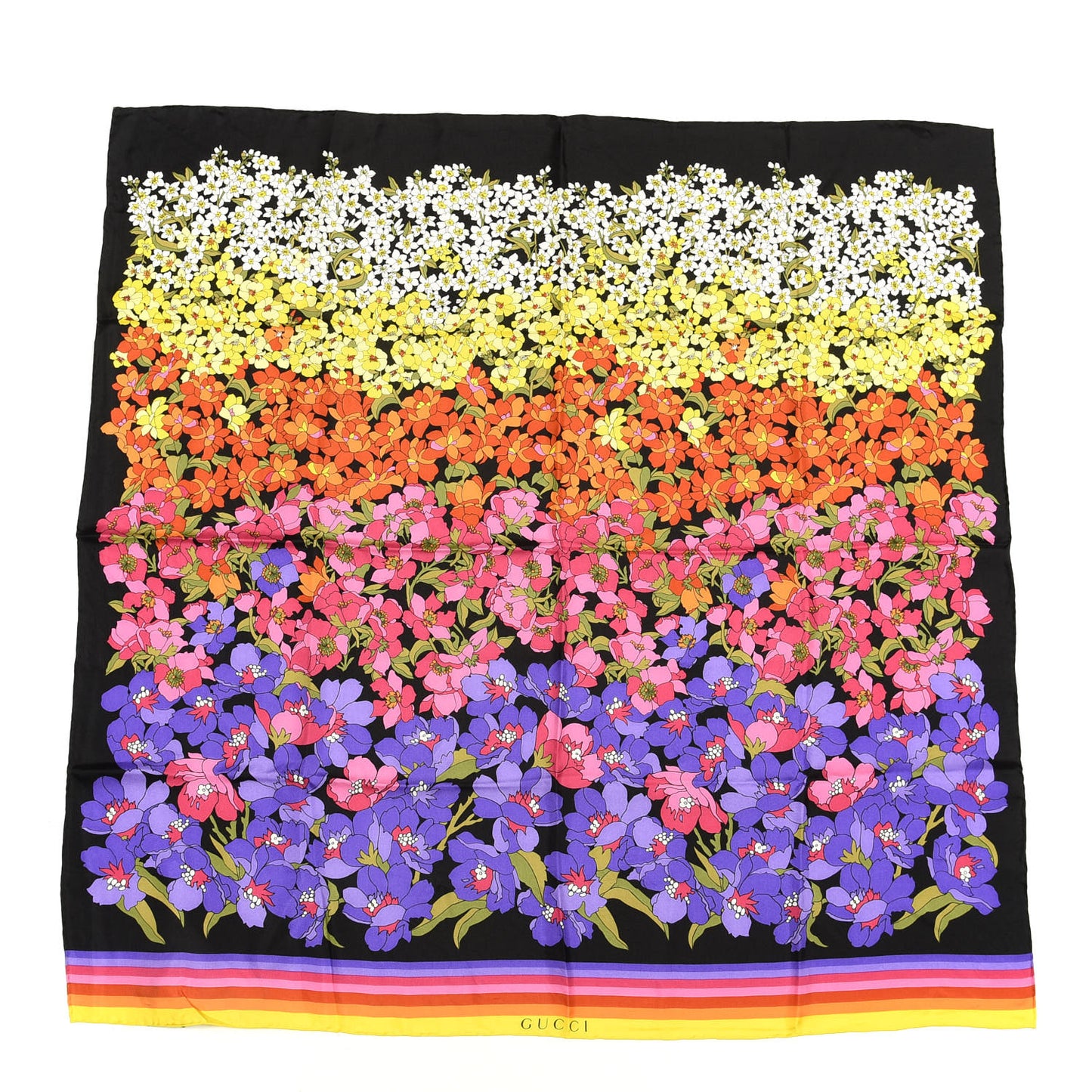 Silk Degrade Floral Square Scarf Black Multicolor