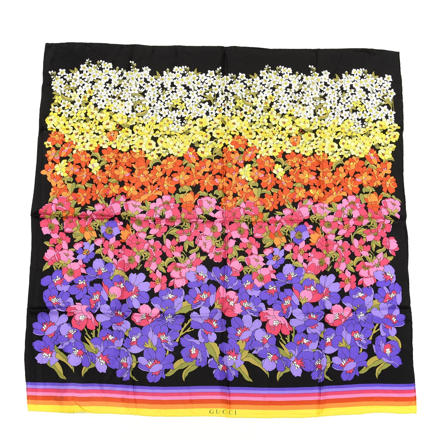 Gucci Silk Degrade Floral Square Scarf Black Multicolor 1 of 5