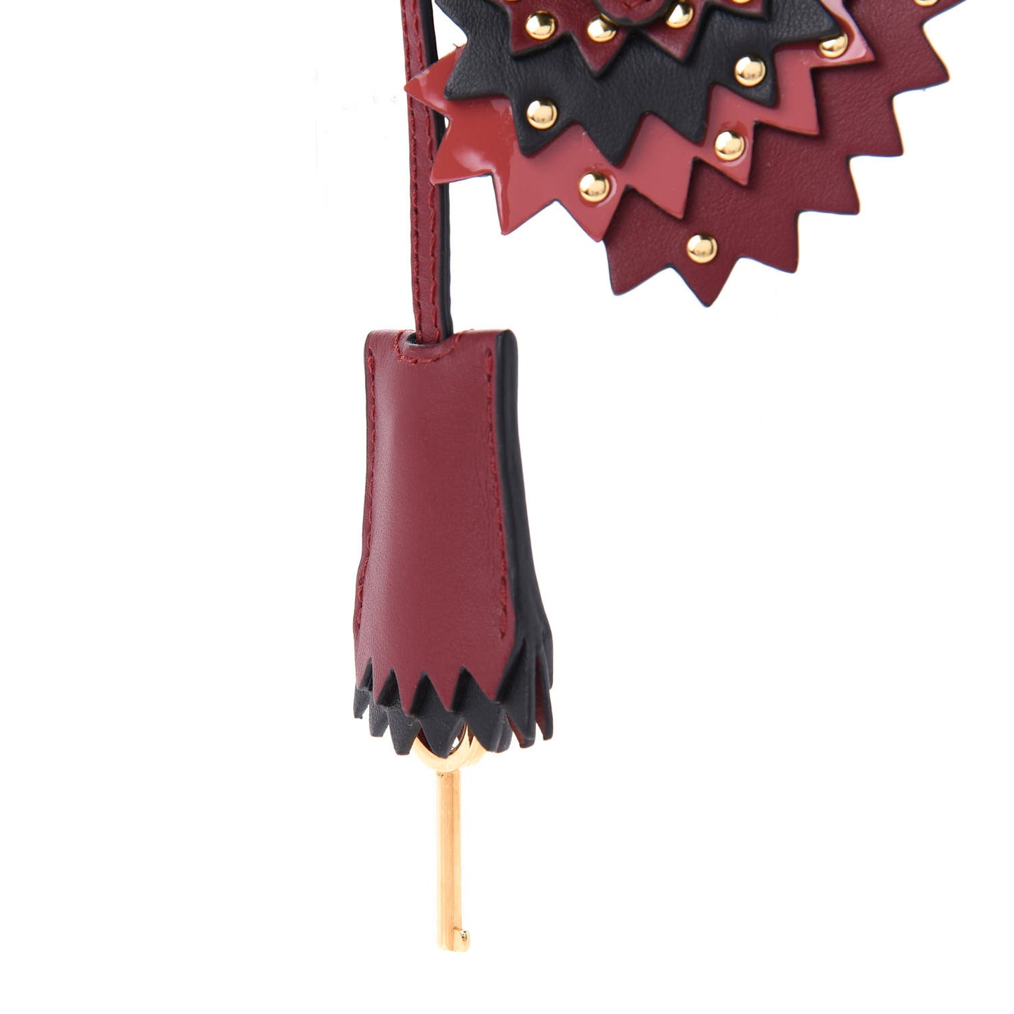 Calfskin Studded Zig Zag Lock Bag Charm Crimson