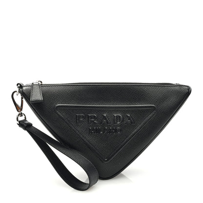 Prada Saffiano Cuir Triangle Logo Embossed Triangle Wristlet Black 1 of 8