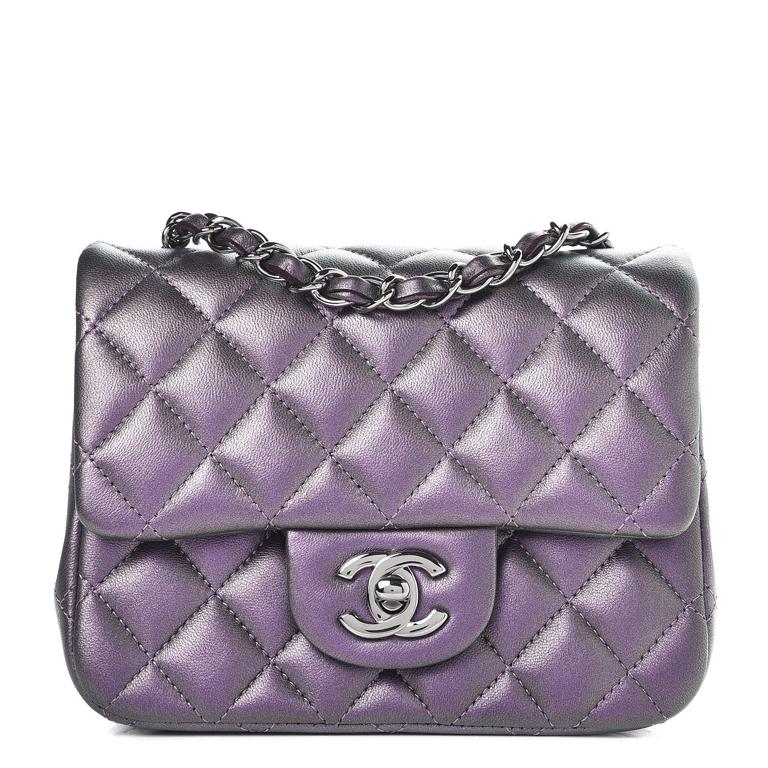Chanel Iridescent Lambskin Quilted Mini Square Flap Dark Purple 1 of 8