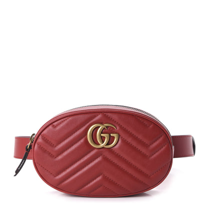 Gucci Calfskin Matelasse GG Marmont Belt Bag 75 30 Hibiscus Red 1 of 10