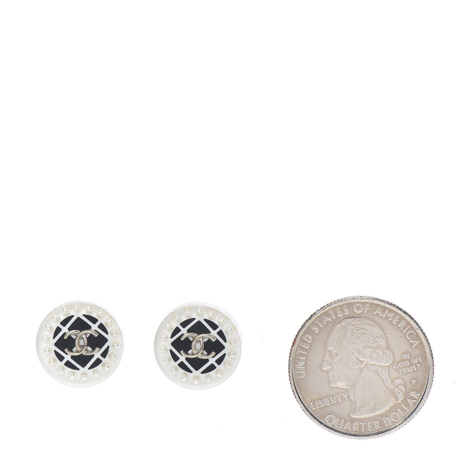 Chanel Resin Pearl CC Earrings White Black 2 of 4