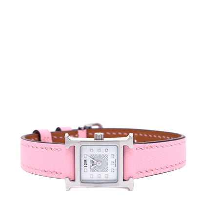 Hermes Stainless Steel Swift Diamond Mother of Pearl 17.2mm Heure H Hour Quartz Watch Rose Sakura 2 of 6