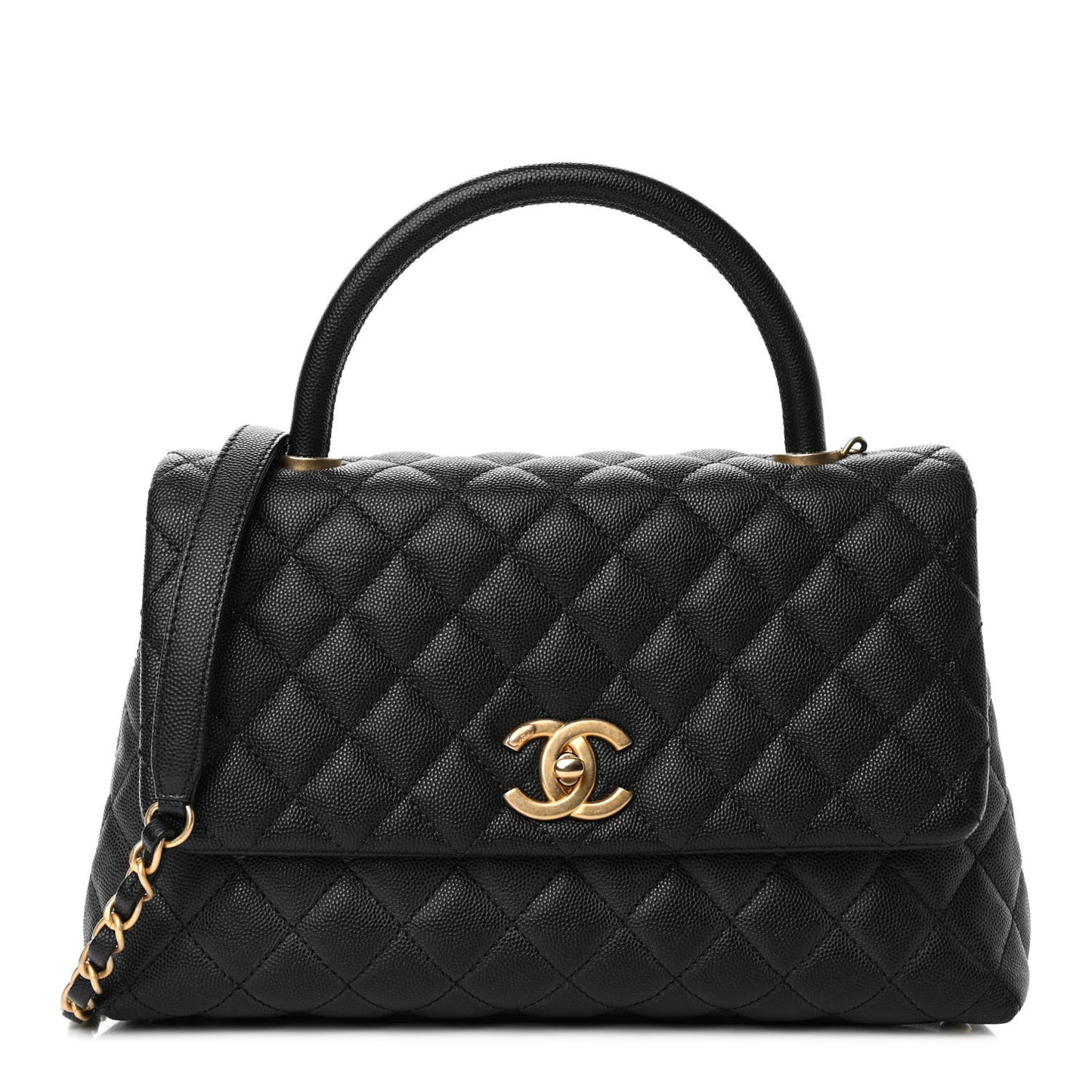 Caviar Quilted Small Coco Handle Flap Black