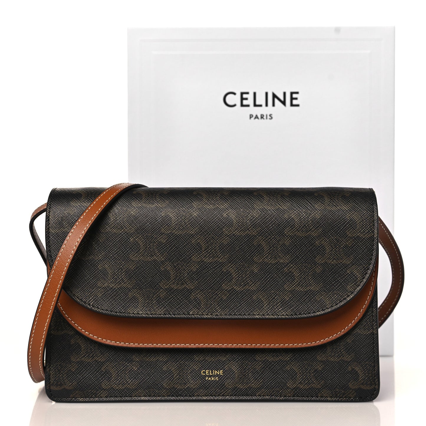 Triomphe Canvas Lambskin Wallet On Strap Tan