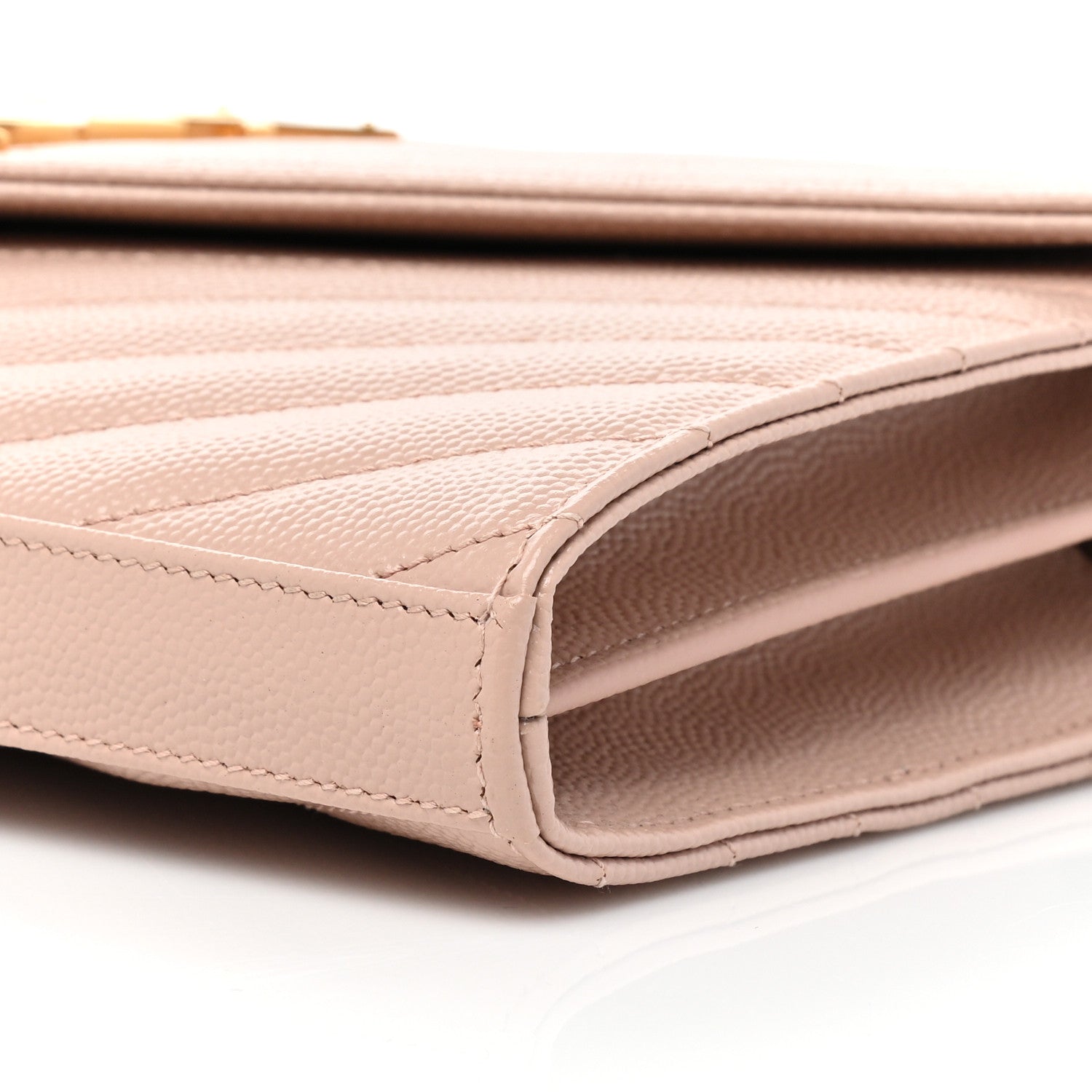 Saint Laurent Grain De Poudre Matelasse Chevron Monogram Chain Wallet Pale Pink 9 of 9