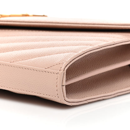 Saint Laurent Grain De Poudre Matelasse Chevron Monogram Chain Wallet Pale Pink 9 of 9