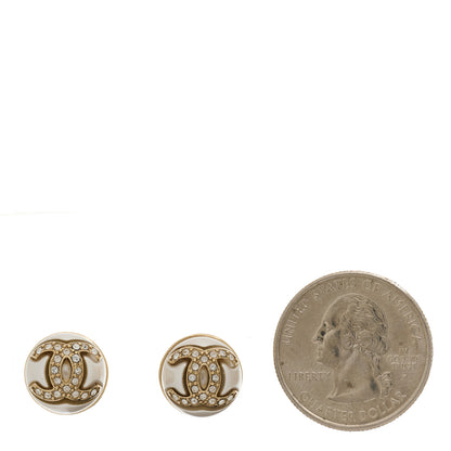 Chanel Pearl Crystal Metal CC Round Earrings Gold 2 of 5