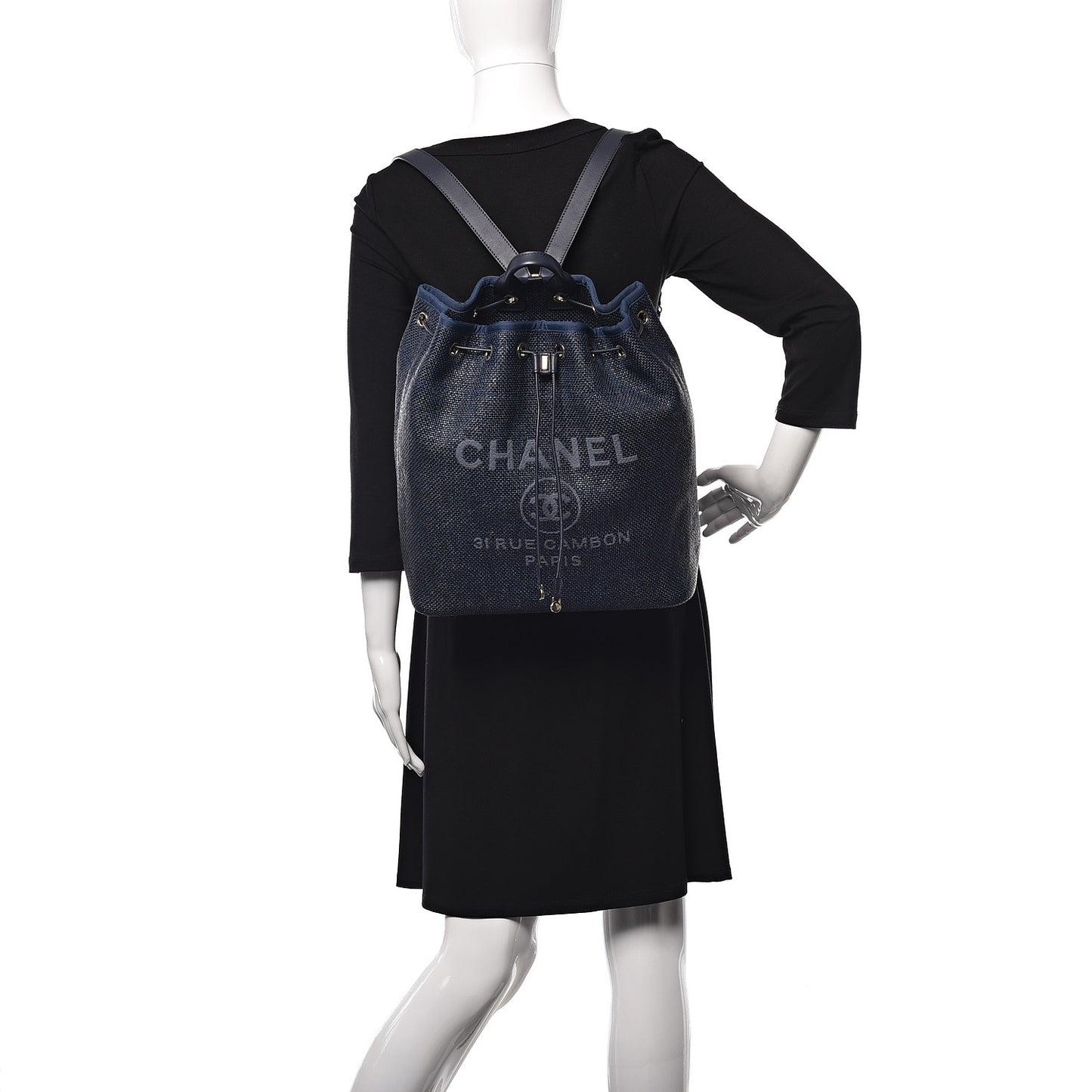 Woven Straw Medium Deauville Backpack Blue