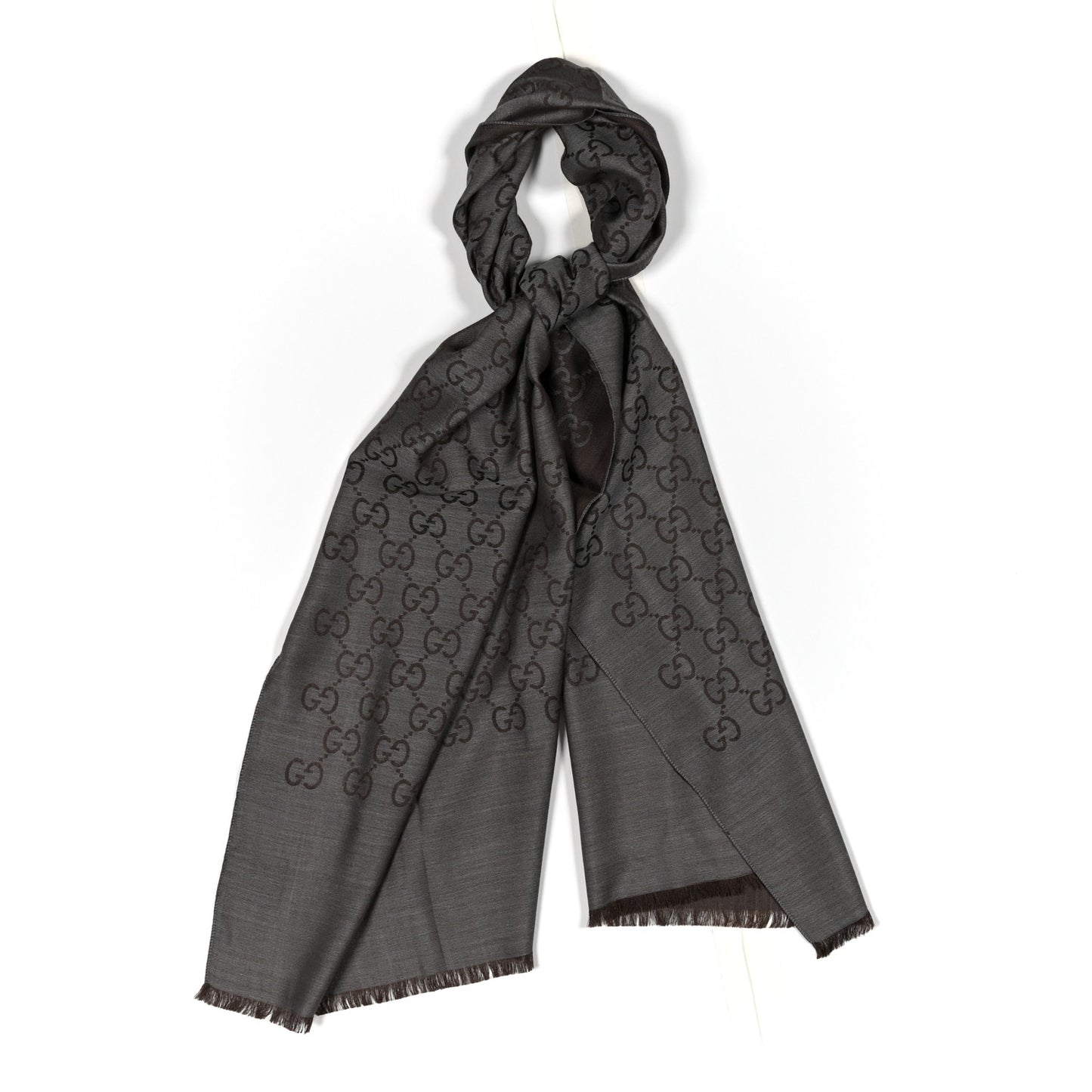 Wool Silk GG Monogram GGNat Scarf Dark Brown