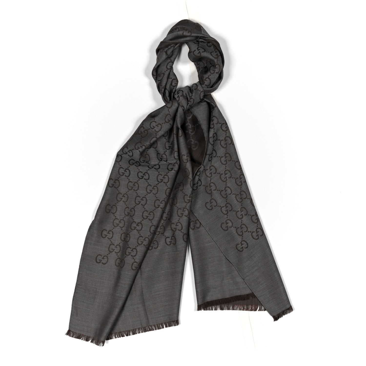 Gucci Wool Silk GG Monogram GGNat Scarf Dark Brown 1 of 3