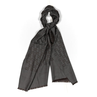Gucci Wool Silk GG Monogram GGNat Scarf Dark Brown 1 of 3