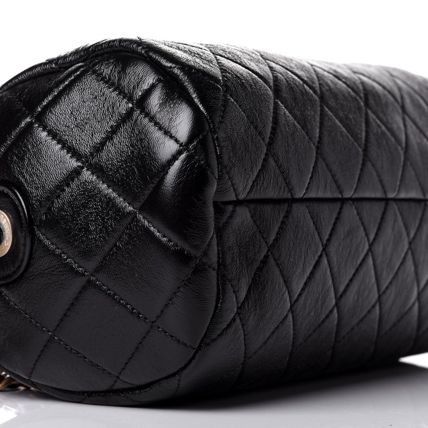 Shiny Lambskin Quilted Fashion Therapy Bowling Bag Black