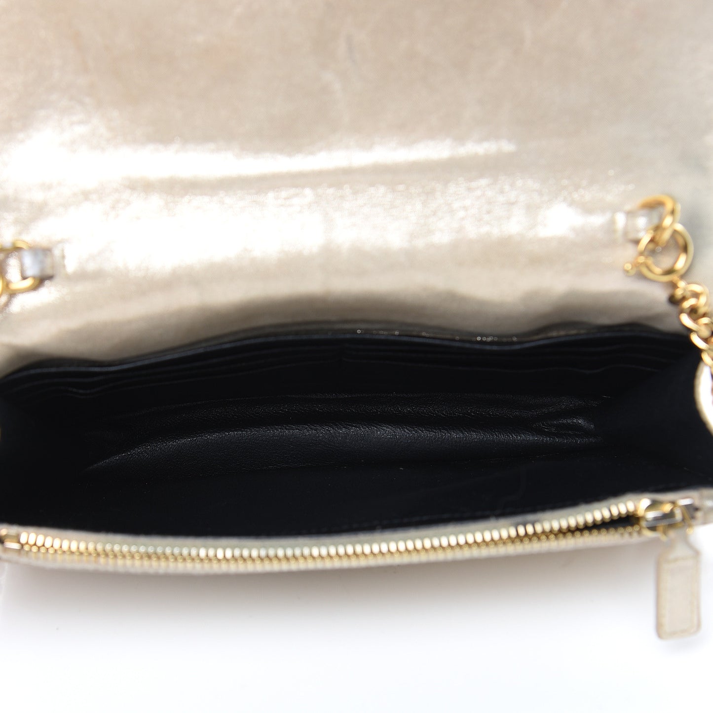 Metallic Fabric Monogram Envelope Chain Wallet Champagne