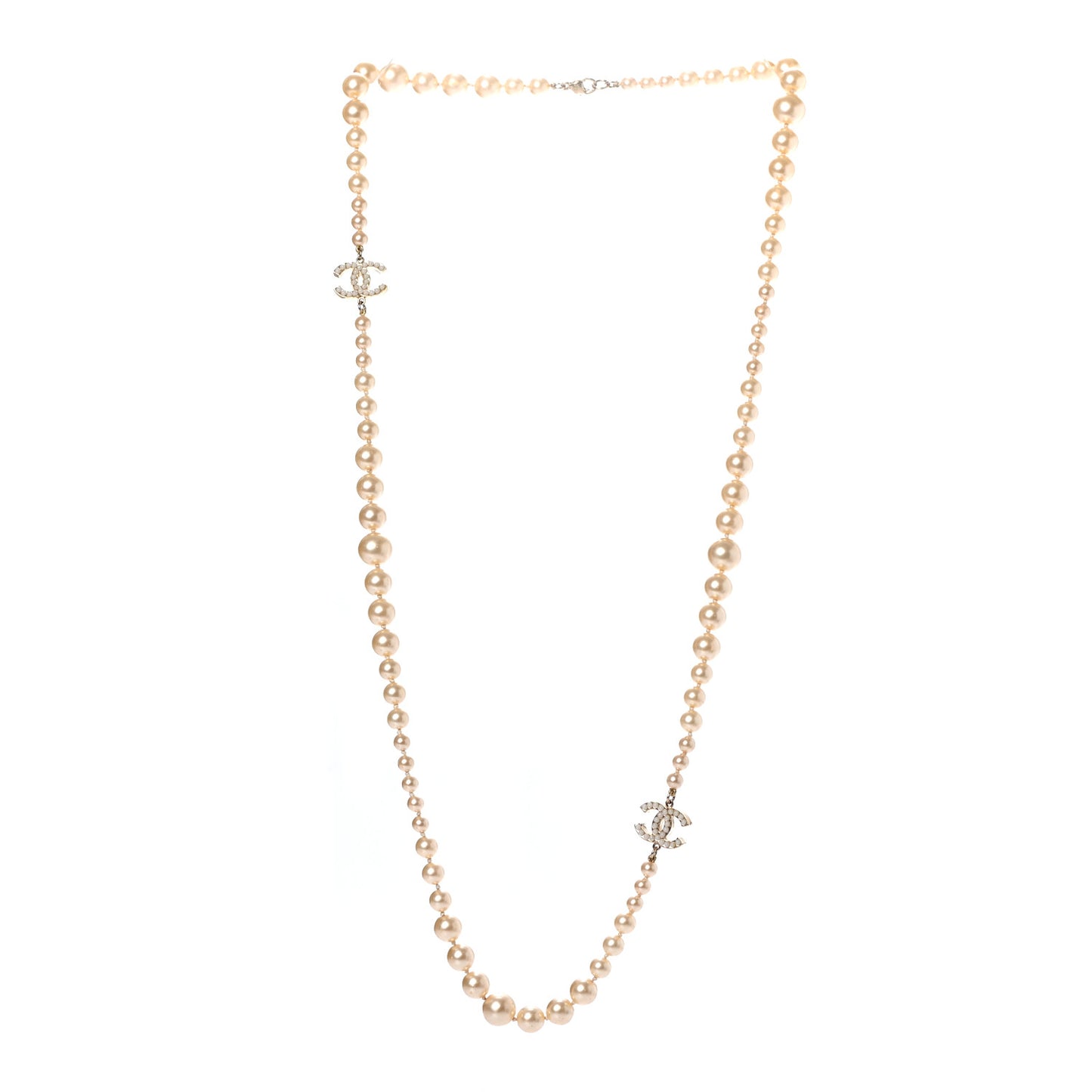 Graduated Pearl CC Long Necklace Gold