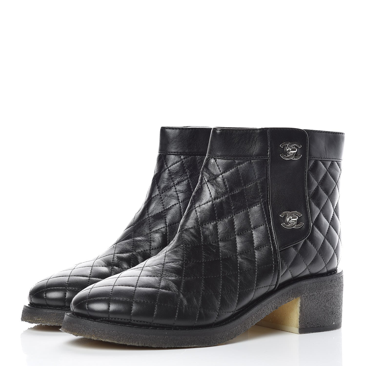 Chanel Lambskin Quilted Short Boots 41 Black 3 of 8