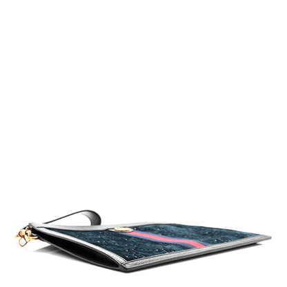 Gucci Velvet GG Monogram Textured Calfskin Web Ophidia Wristlet Blue Beige Black 4 of 10