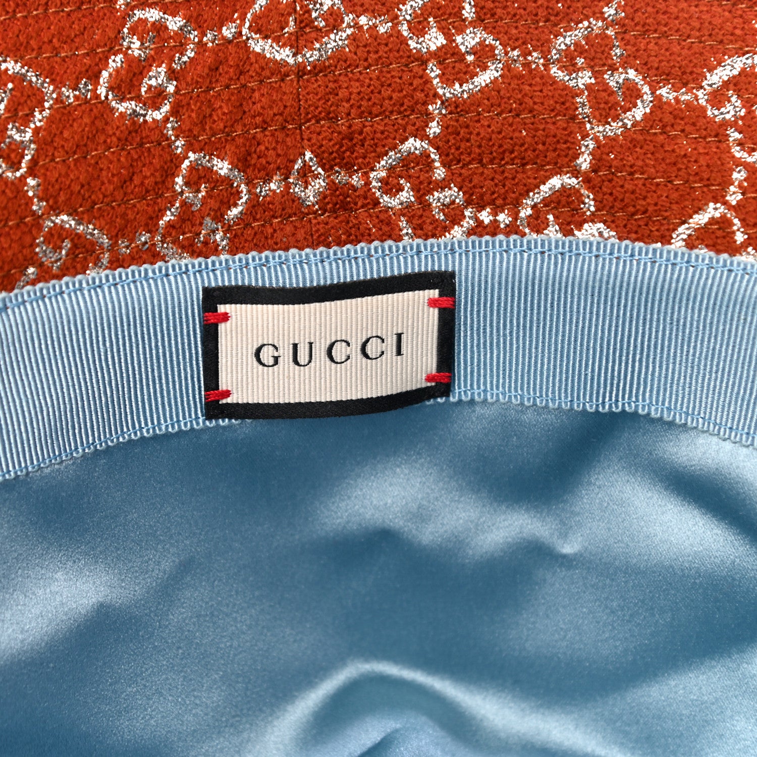 Gucci Canvas Lame GG Monogram Bucket Hat L Burnt Orange Silver 7 of 8