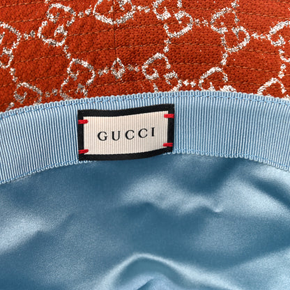 Gucci Canvas Lame GG Monogram Bucket Hat L Burnt Orange Silver 7 of 8