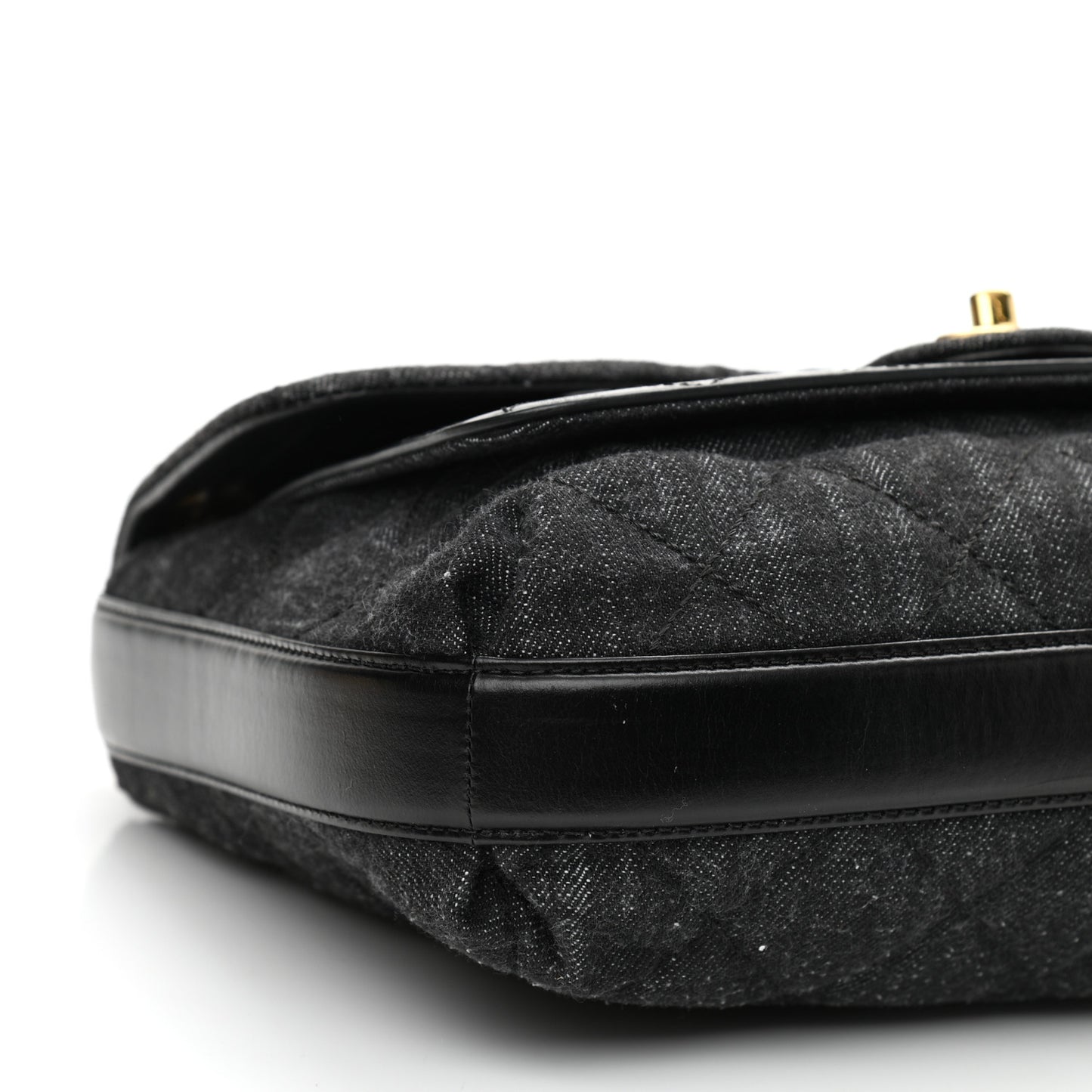 Denim Calfskin Quilted Small Flap Black