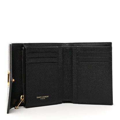 Saint Laurent SAINT LAURENT Grain De Poudre Matelasse Chevron Monogram Compact Tri Fold Wallet Black 5 of 9