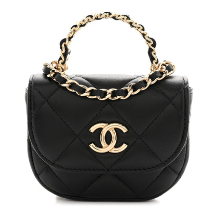 Chanel Lambskin Quilted Pearl Top Handle Clutch With Chain Black 1 of 11