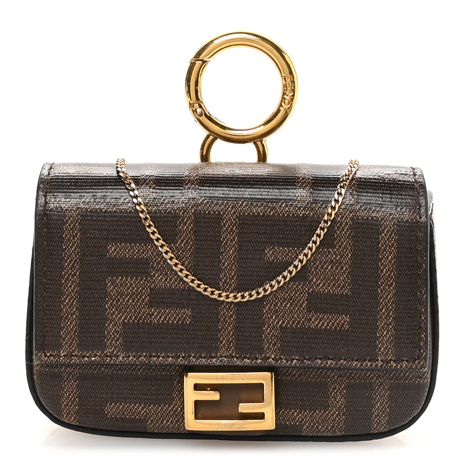 Fendi Glazed Fabric FF 1974 Nano Baguette Charm Mogano Panna 1 of 11