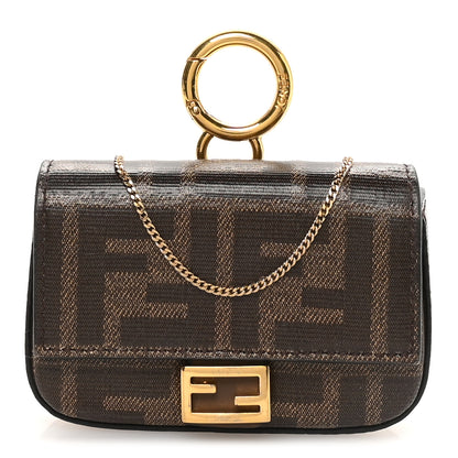 Fendi Glazed Fabric FF 1974 Nano Baguette Charm Mogano Panna 1 of 11
