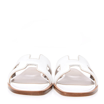 Hermes Box Calfskin Oran Sandals 36.5 White 2 of 8