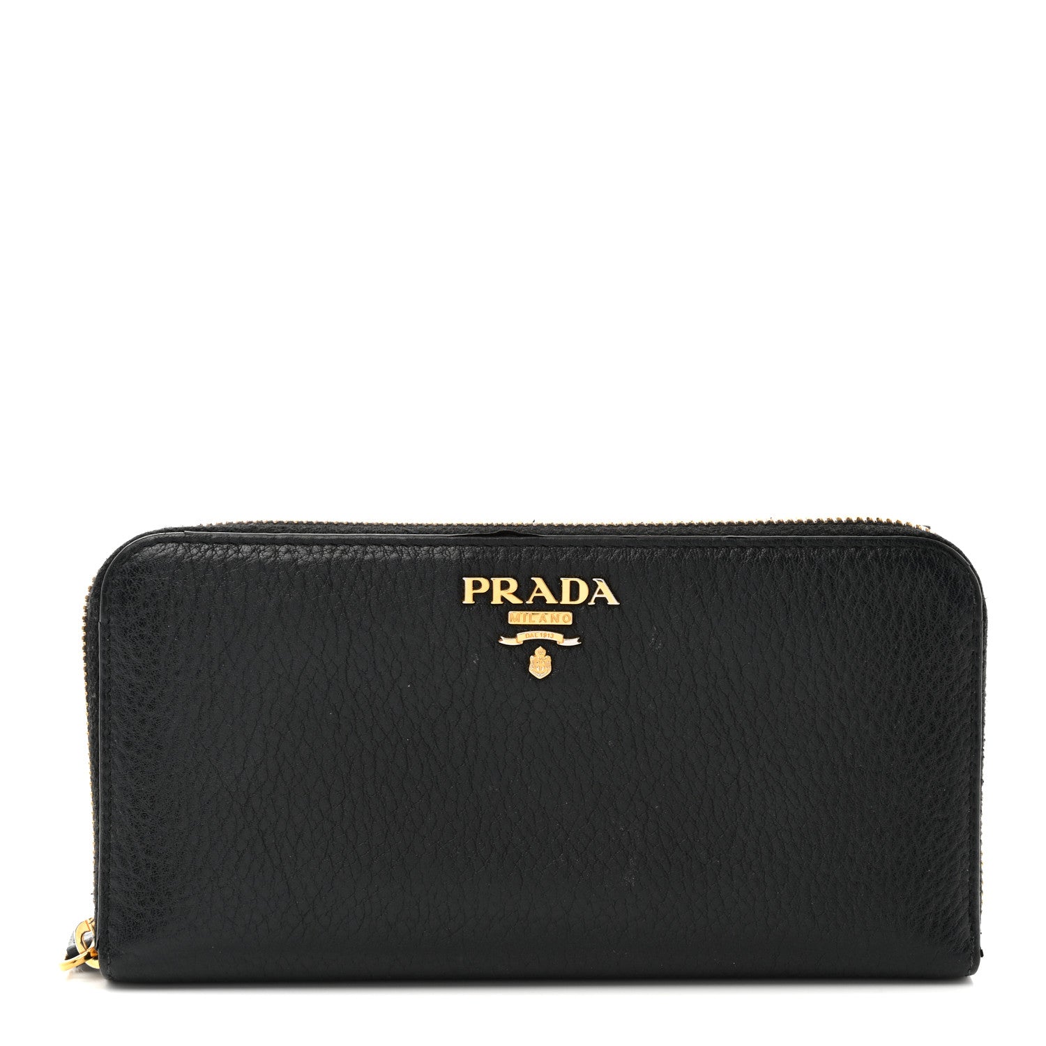 Prada Daino Bi-Color Zip Around Wallet Black Fuoco 1 of 14
